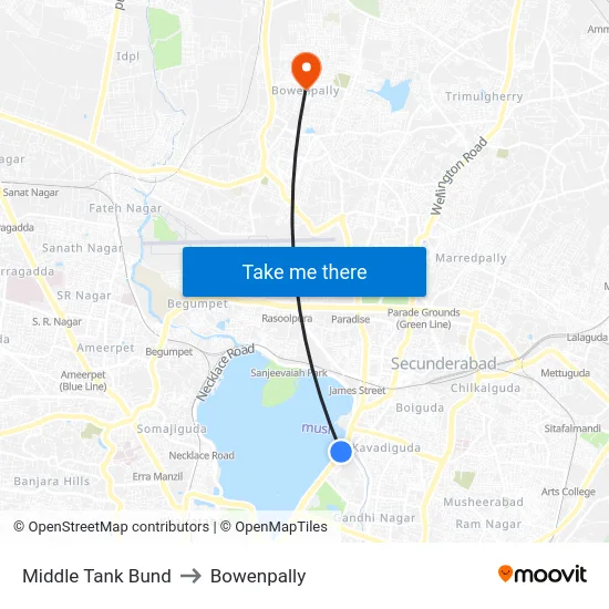 Middle Tank Bund to Bowenpally map