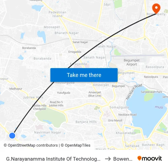 G.Narayanamma Institute Of Technology & Science to Bowenpally map