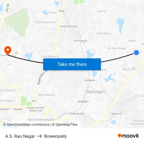 A.S. Rao Nagar to Bowenpally map