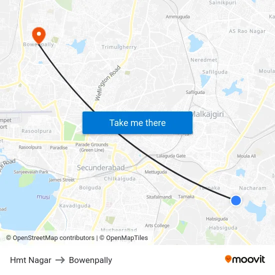 Hmt Nagar to Bowenpally map