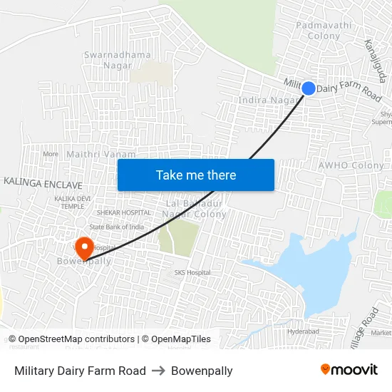 Military Dairy Farm Road to Bowenpally map