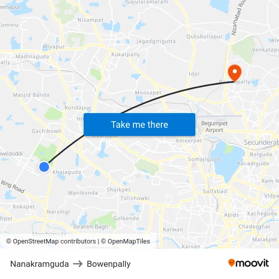 Nanakramguda to Bowenpally map