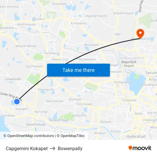 Capgemini Kokapet to Bowenpally map