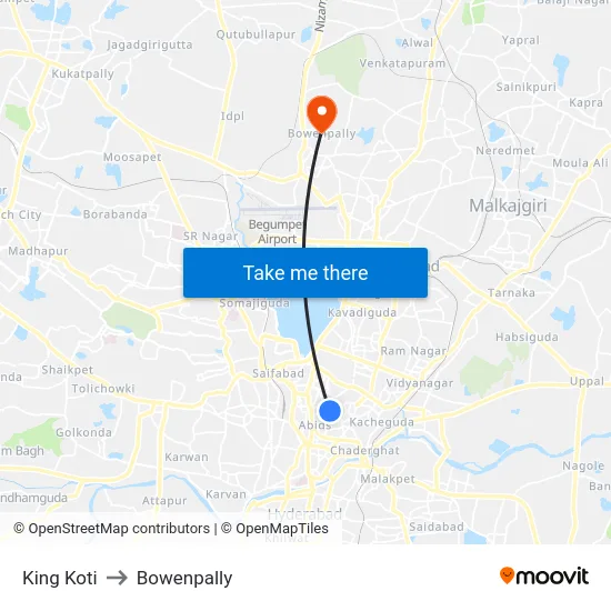 King Koti to Bowenpally map