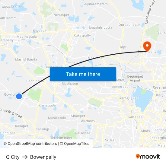 Q City to Bowenpally map