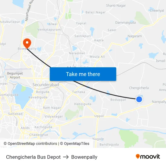 Chengicherla Bus Depot to Bowenpally map
