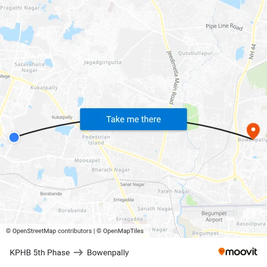 KPHB 5th Phase to Bowenpally map