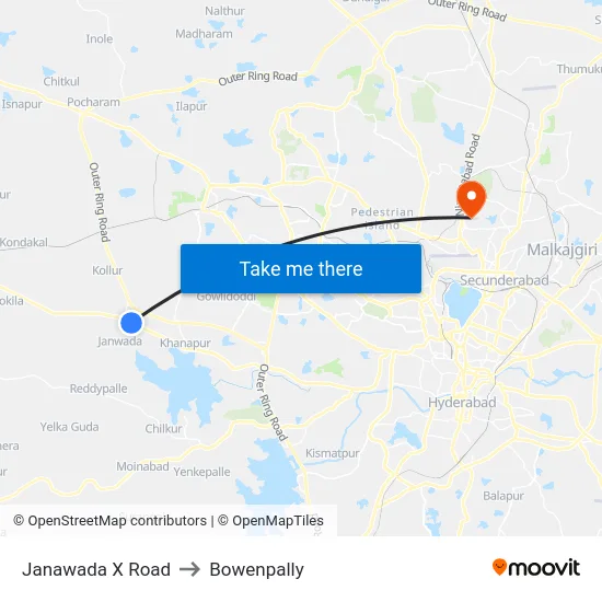 Janawada X Road to Bowenpally map
