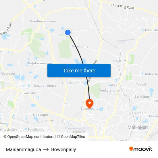 Maisammaguda to Bowenpally map