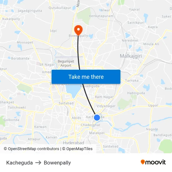Kacheguda to Bowenpally map