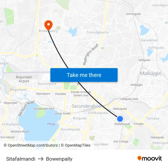 Sitafalmandi to Bowenpally map