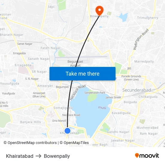 Khairatabad to Bowenpally map