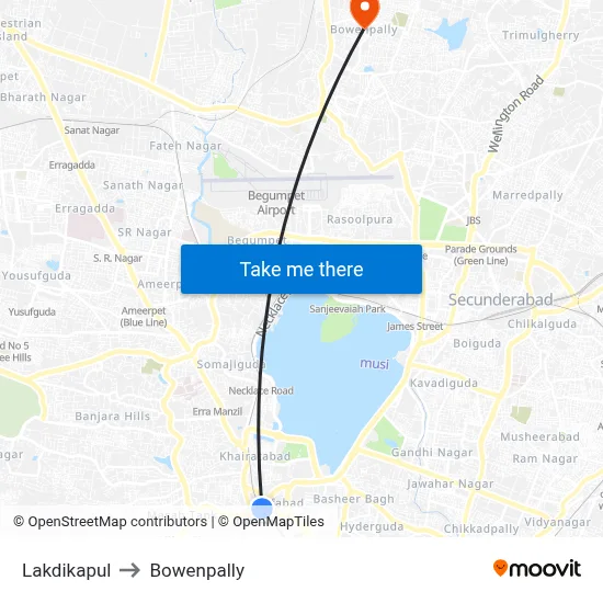 Lakdikapul to Bowenpally map