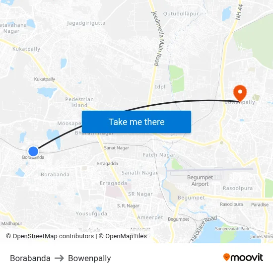 Borabanda to Bowenpally map