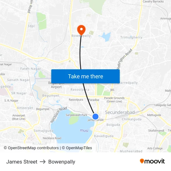 James Street to Bowenpally map