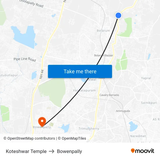Koteshwar Temple to Bowenpally map