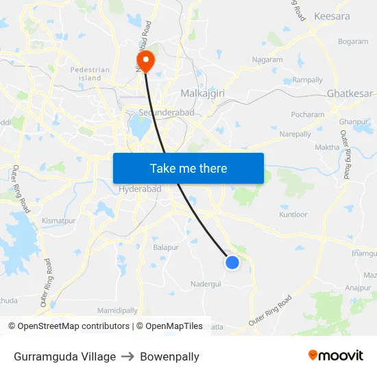 Gurramguda Village to Bowenpally map