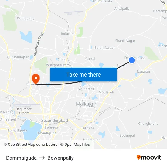 Dammaiguda to Bowenpally map