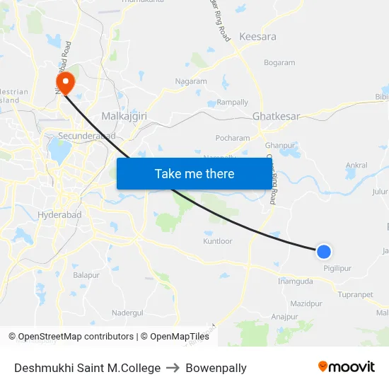 Deshmukhi Saint M.College to Bowenpally map