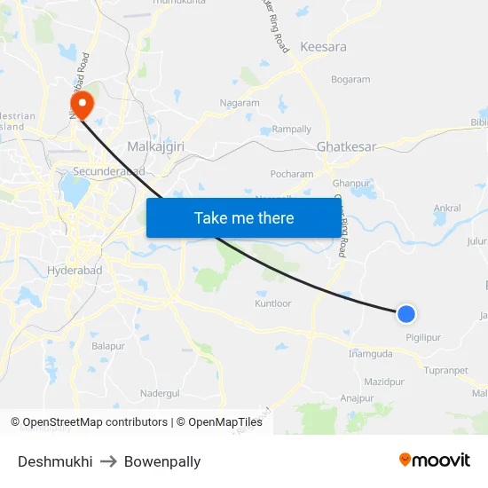 Deshmukhi to Bowenpally map
