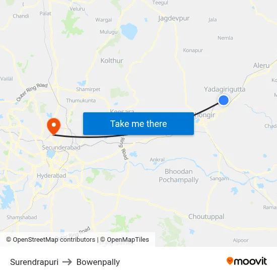 Surendrapuri to Bowenpally map
