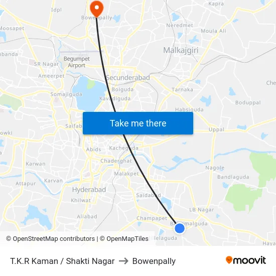 T.K.R Kaman / Shakti Nagar to Bowenpally map