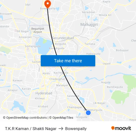 T.K.R Kaman / Shakti Nagar to Bowenpally map