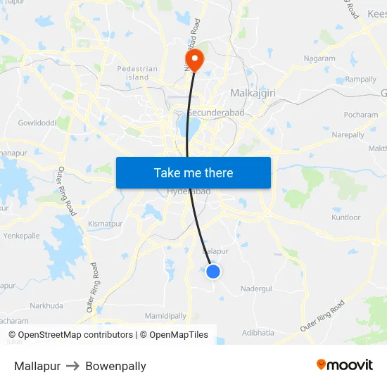 Mallapur to Bowenpally map