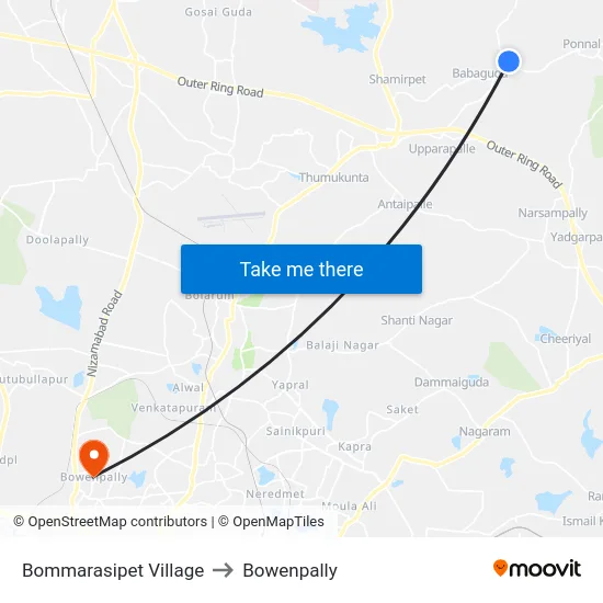 Bommarasipet Village to Bowenpally map