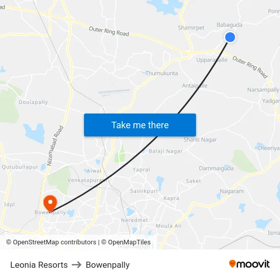 Leonia Resorts to Bowenpally map