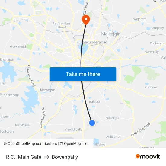 R.C.I Main Gate to Bowenpally map