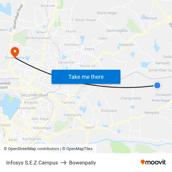 Infosys S.E.Z.Campus to Bowenpally map