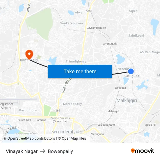 Vinayak Nagar to Bowenpally map