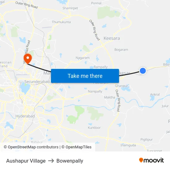 Aushapur Village to Bowenpally map
