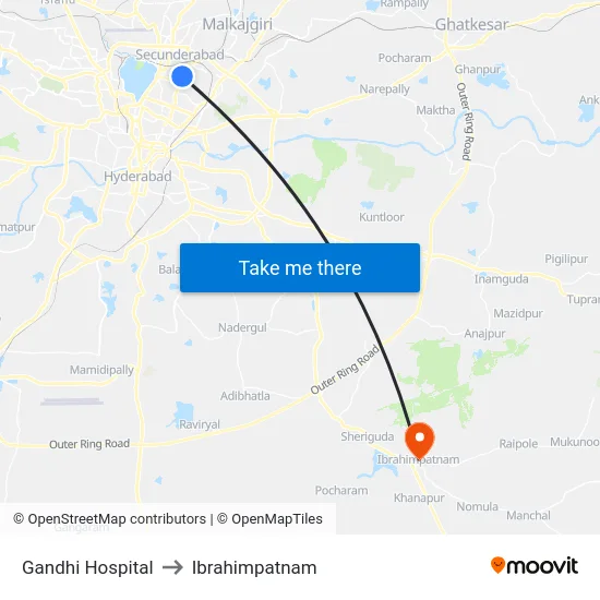 Gandhi Hospital to Ibrahimpatnam map