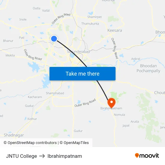 JNTU College to Ibrahimpatnam map