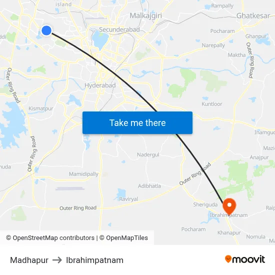 Madhapur to Ibrahimpatnam map
