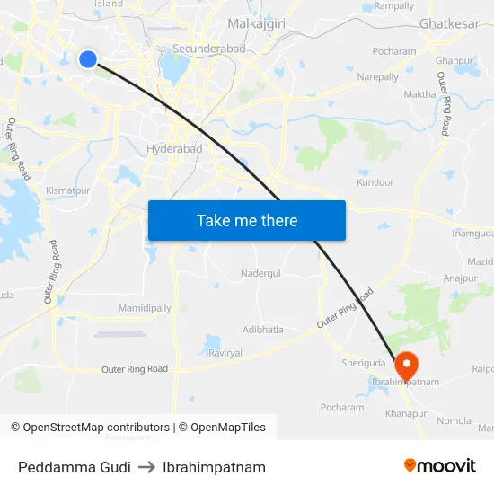 Peddamma Gudi to Ibrahimpatnam map