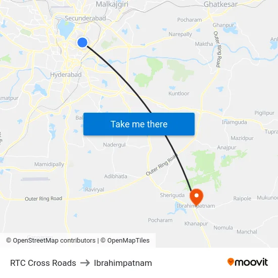 RTC Cross Roads to Ibrahimpatnam map