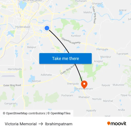 Victoria Memorial to Ibrahimpatnam map