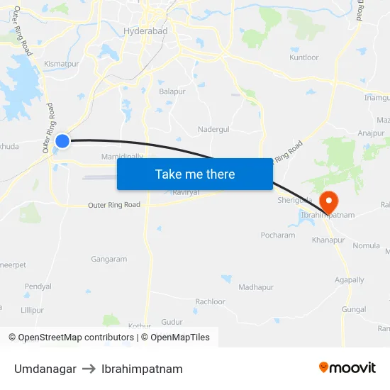 Umdanagar to Ibrahimpatnam map