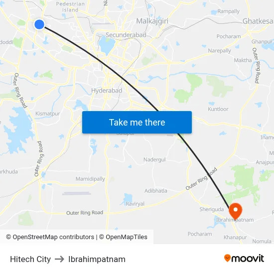 Hitech City to Ibrahimpatnam map