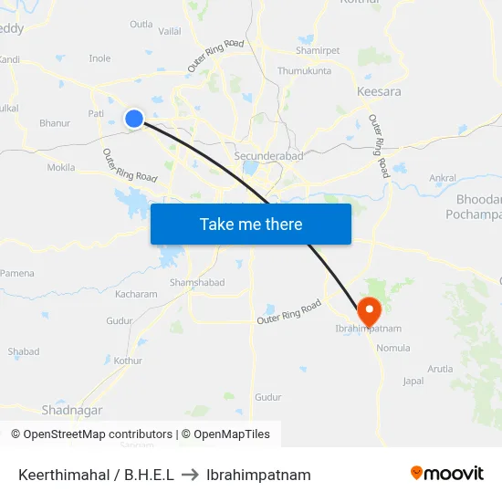Keerthimahal / B.H.E.L to Ibrahimpatnam map