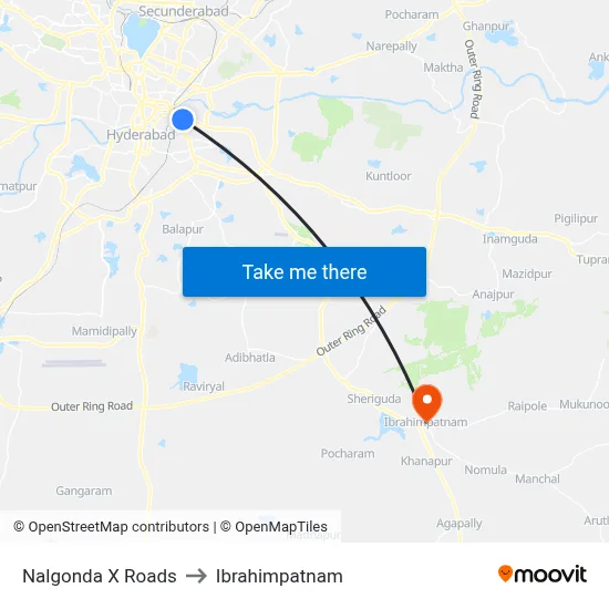 Nalgonda X Roads to Ibrahimpatnam map