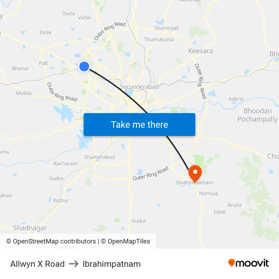 Allwyn X Road to Ibrahimpatnam map