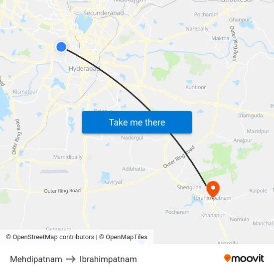 Mehdipatnam to Ibrahimpatnam map