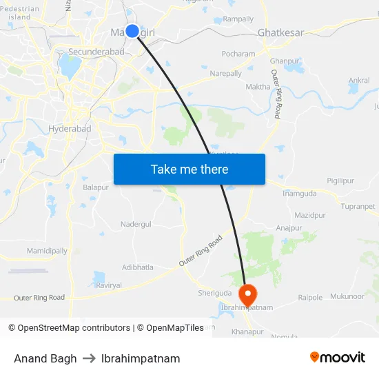Anand Bagh to Ibrahimpatnam map