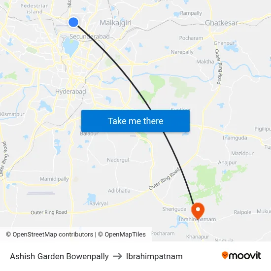 Ashish Garden Bowenpally to Ibrahimpatnam map