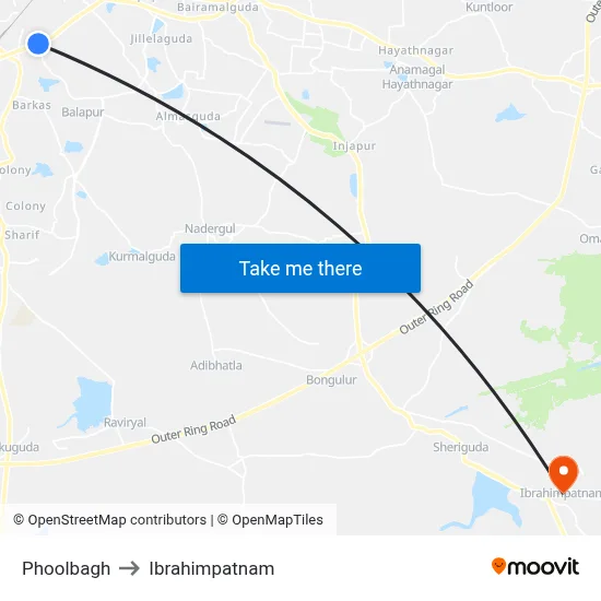 Phoolbagh to Ibrahimpatnam map