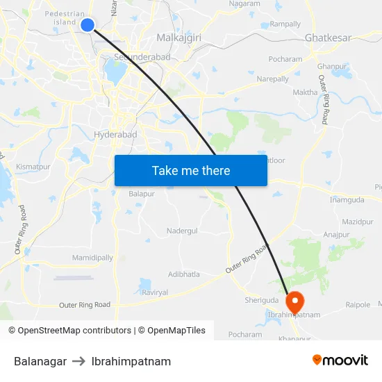 Balanagar to Ibrahimpatnam map